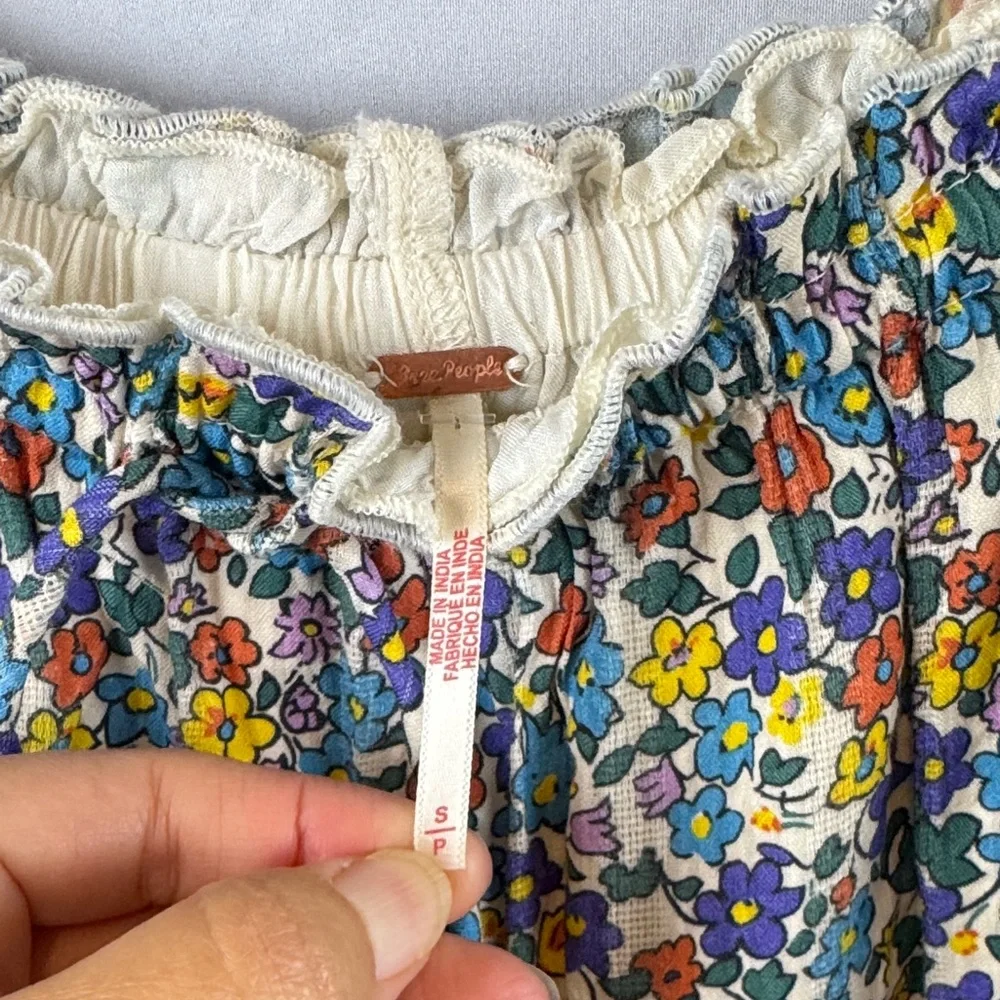 Free People Ellia Printed Floral Blue‎ Green Ruffle Skorts Shorts Size S - NEW